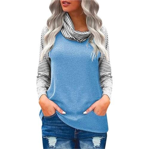 Long Sleeve Blouse Women Shirts Autumn Warm Turtlenecks Pullover Vintage Stripe Patchwork Tunic Tops Comfy Streetwear Blusas