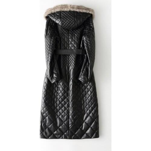 Geniune Leather Jacket Womens Sheepskin Leather Mink Hair Hooded Jacket Winter Invierno Mujer HQ15-QWGG500 MF105