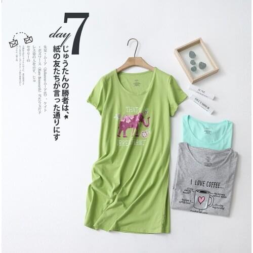 New Cotton Short Sleeve Womens Sleepwear Cute Cartoon Printing Sleepshirts Plus Size Sexy Nightwear Home Female Nightgown
