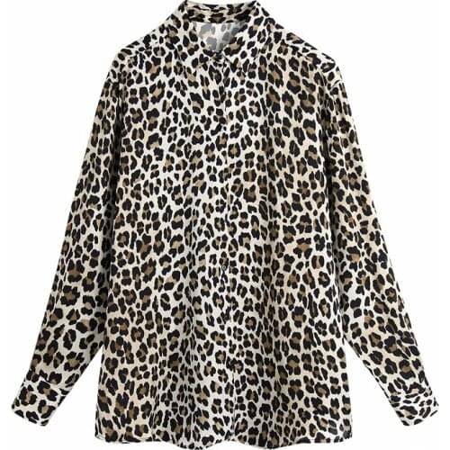 Women 2021 Fashion Leopard Print Loose Fitting Blouses Vintage Long Sleeve Button-up Female Shirts Chic Tops