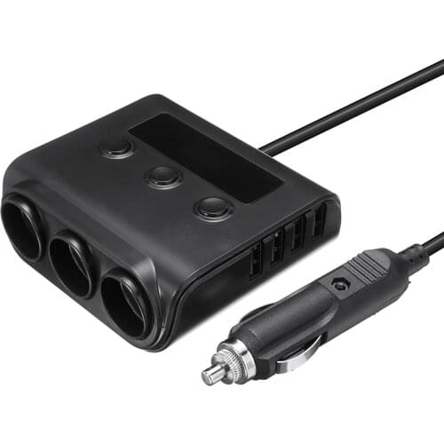 4 Ports USB Car Charger 12V-24V USB Charger Voltmeter with 3 Way Car Cigarette Lighter Socket Splitter Power Adapter Charger