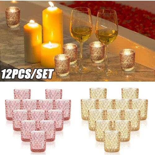 12Pcs Glass Candle Holder Cup Candlestick Votive Tealight Candle Holder Glass Romantic Decor(without Candle)
