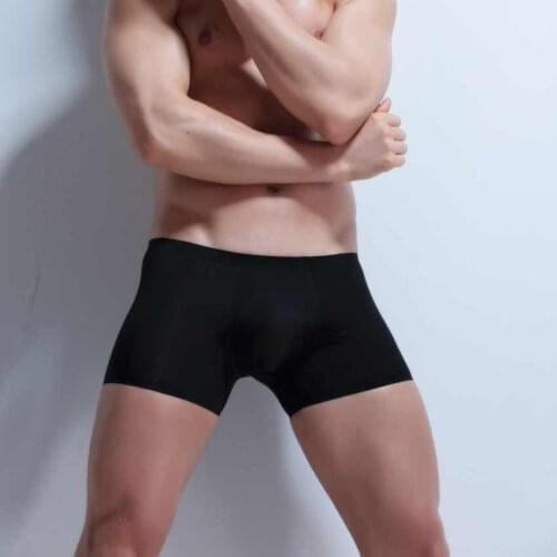 2019 Mens Ultra-thin Seamless Underwear Boxers Solid Fashion Ice Silk Boxer Sexy Semi-Transparent Ropa Interior Hombre S-XXXL