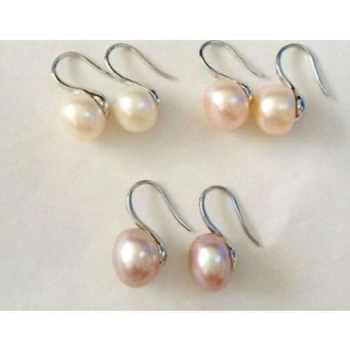 3 color! Silver Plated Hook 8-9mm big size Natural Freshwater Pearl Earrings Fashion Jewellery Accessory Party JEWELRY