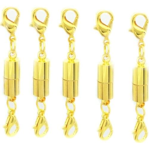 5PCS Gold Cylinder With Lobster Clasp Magnet Clasp On Both Sides DIY Necklace Bracelet Connecting Body Jewelry Accessories