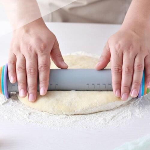 Non-Stick Silicone Rolling Pin Pastry Dough Flour Roller Kitchen Baking Cooking Tools Christmas Rolling Pin Adjustable Thickness