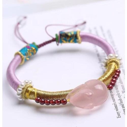 Bransoletki citrine Mouse Bracelet Pink Crystal Natural Bracelet Vintage Style Hand-engraved bransoletki damskie bangles
