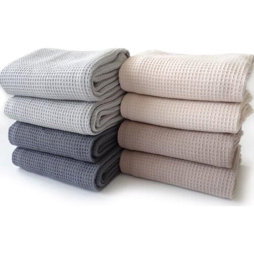 Tea Towel Cloth Table Napkins Waffle Cotton Embroidery Weave Kitchen Absorbent Dish Cleaning Japanese Style Pink Grey White