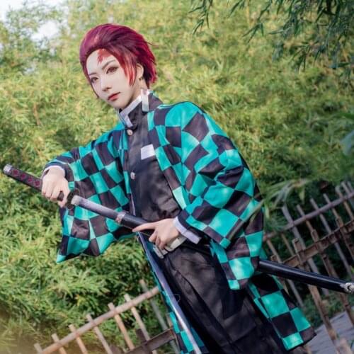 Demon Slayer Cosplay Tanjirou Costume Japanese Anime Kimono Outfit Halloween Costume