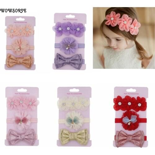 2019 baby Flower Headband Set elastic hair band Bowknot Lovely Headwear Children Kids Princess girls Hair Accessories 3pcs/lot