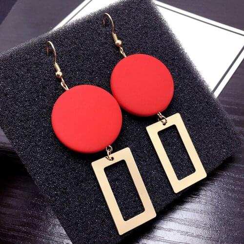 Europe And The United States Nightclub Wind Retro Red Wood Square Geometric Stitching Earrings Wild Bride Earrings Long Earrings