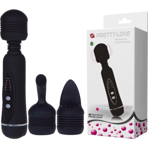 Pretty Love Erotic Sex Toys Full Silicone 12 Speed AV Vibrator Magic Wand Massager Include 3 Caps Adult Sex Products For Man