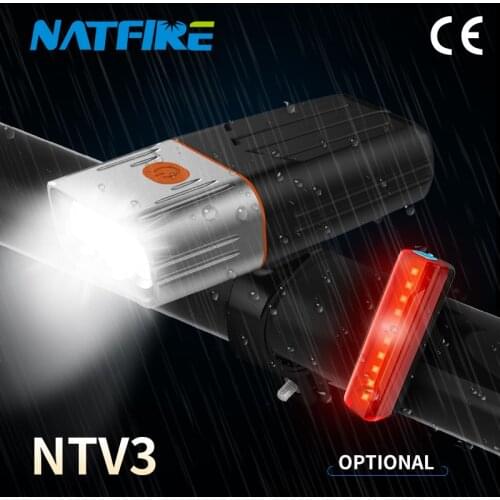 NATFIRE NTV3 Bicycle Light LED Headlight and Rear Taillight for MTB Bike Accessories 5-10 Hours Runtime as a Flashlight Lantern