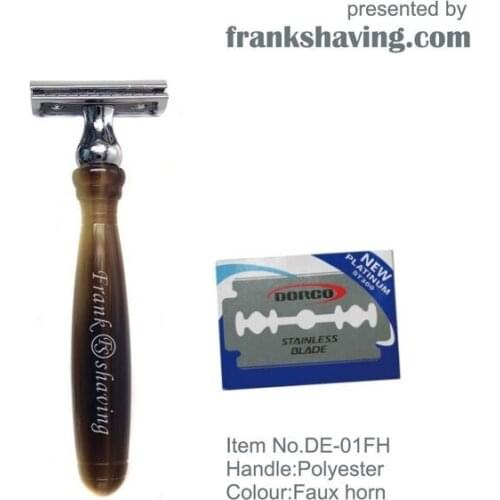 Frank Shaving-Double Edge Safety Razor with Faux Horn Handle +FREE BLADE+FREE SHIPPING #DE-01FH