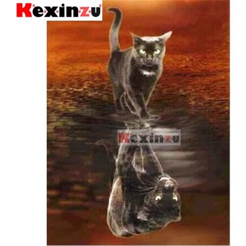 Kexinzu 5D DIY Full Square/Round Drill Diamond Painting "Black cat leopard" Embroidery Mosaic Cross Stitch Stickers Decor Gift X