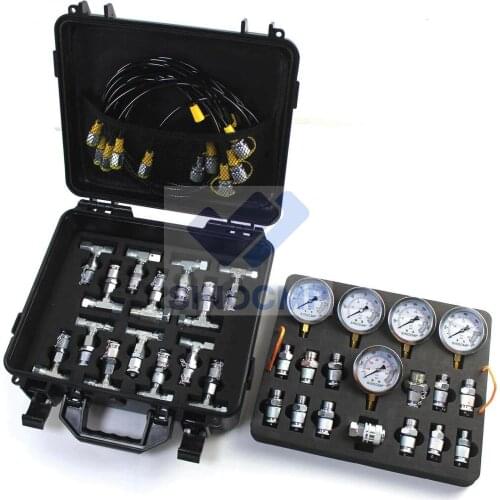 Hydraulic Pressure Gauge Test Kit with 5 Gauges, 5 Test Hoses, 13 Couplings, 14 Tee Connectors, 2 year warranty