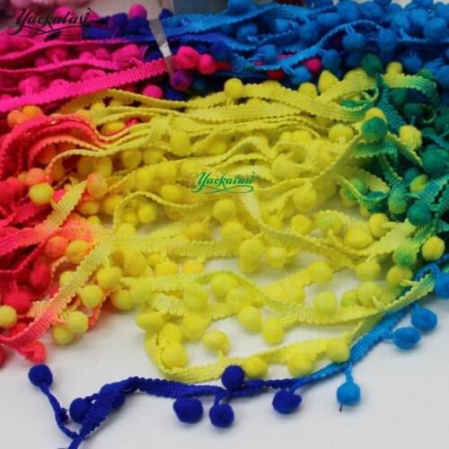 Fluro Ball Lace Dip Dye Ombre Pompom Trimming Lace Fringe Tassel Ribbon 2.0CM/18 Yards/Lot