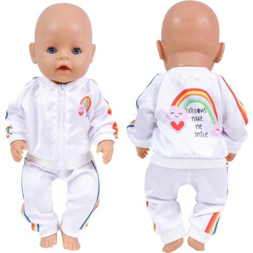 18 Inch Doll Clothes Sports Rainbow Hoodies Trousers Dolls Accessories Suit Fashion 43cm Reborn Doll Costume Nendroid Clothes