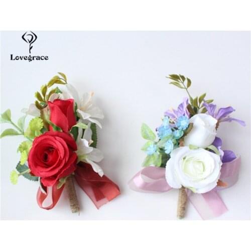 Lovegrace Groom Boutonniere Buttonhole Flowers Boutonniere Corsage Wedding Silk Rose Marriage Accessories Corsage Planner Supply