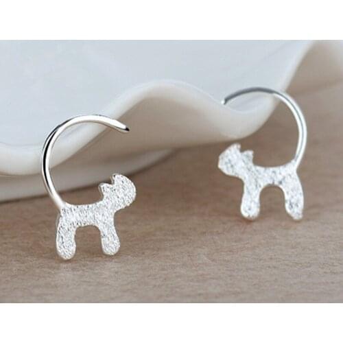 925 Sterling Silver Fashion Lovely Cat Design Stud Earrings for Women Girls 2017 New Hot Sale Wholesale Jewelry Christmas Gift