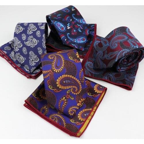 Mens Formal Paisley Polyester Pocket Square Tie Handkerchief Necktie Ties Lots Two Piece Set