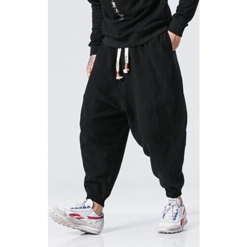 Men Linen Harem Pants 2020 Hippie Pants Men Cotton Loose Trousers Spring Male Chinese Traditional Harajuku Big Size 5Xl TA1872