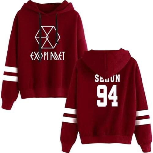 Men Hoodies Sweatshirts Korea EXO men team combination figure 94 printed Headwear Hoodie Hip Hop Stranger Things Streetwear