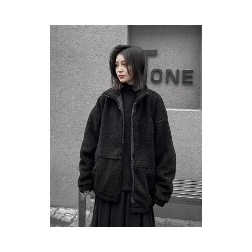 New Dark Wind thickened lambswool coat winter new loose zipper long sleeve collar coat
