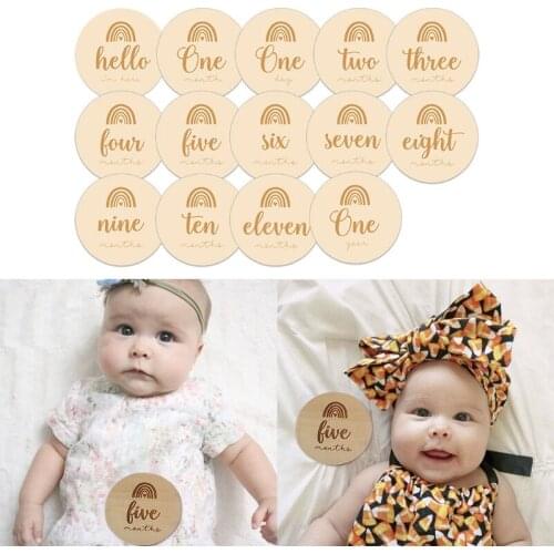 Newborn Milestone Blocks Wooden Commemorative Baby Birth Monthly Recording Cards