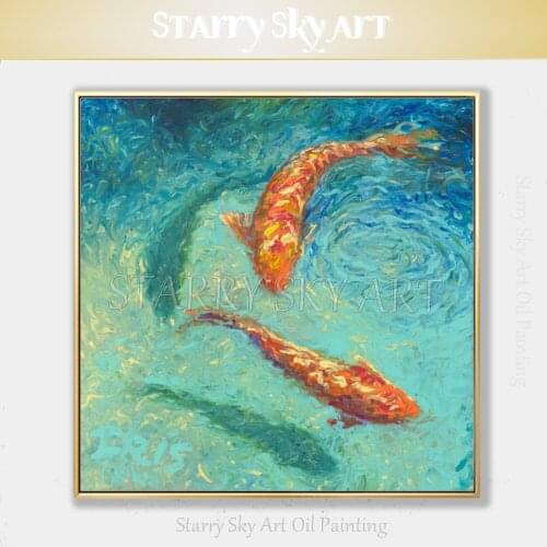 Excellent Artist Pure Hand-painted Double Fishes Crab Oil Painting on Canvas Handmade Impressionist Swimming Crab Oil Painting