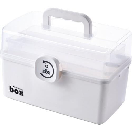 3/2 Layer Portable First Aid Kit Storage Box Plastic Multi-Functional Family Emergency Kit Box with Handle JA55