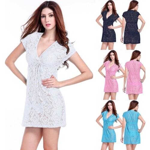 Beach Dress Cover Ups Swimsuit Swimming Sundress Lace Beachwear Wear Pareo Crotch Woman Girl Bikini Bathing Suit Clothing VB017