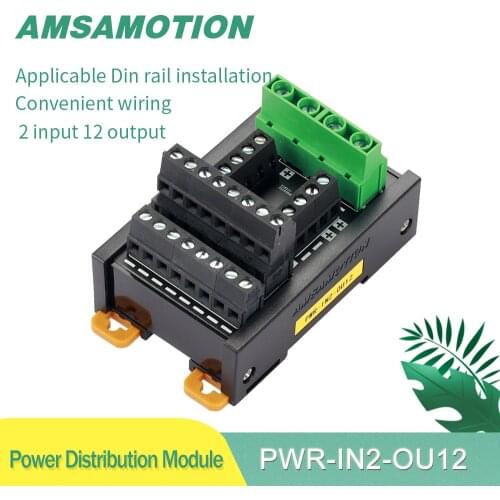 Amsamotion Power Splitter Distribution 2 input 12 output DIN Rail Mount Screw Terminal Block Split Box PWR-IN2-OU12 Repeater