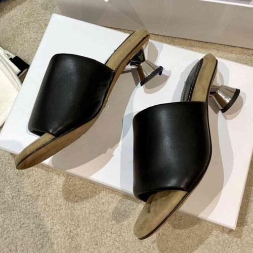 Padded Vase Slippers Women Med Heels Summer Mules Shoes Slingback Beach Sandalias Mujer Designer Chunky High Heel Ladies Slides
