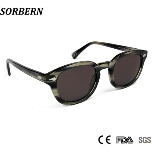 SORBERN Stylish Men Sunglasses CR39 Lens Women Round Acetate Optical Frames Nerd Style Sun Glaases UV400 Goggles Johnny Depp