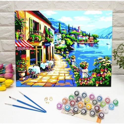 Mediterranean Sea Landscape Oil Painting by Number Hand Painted Canvas Wall Art For Living Room Decoration Wall Art 40x50cm