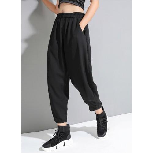 Dark black street fashion brand loose large size thin breathable nine point Harem Pants 2021 spring and summer wide leg casual p