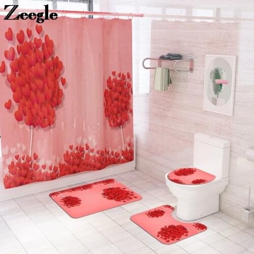 Love Printed Bath Mat Shower Curtain Toilet Carpet Microfiber Bathroom Decoration Anti Slip Absorbent Rug Bathroom Floor Mat