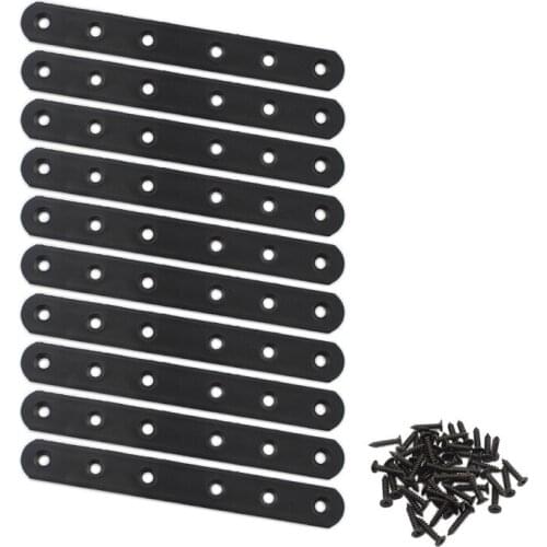 10Pack Flat Mending Plate for Wood,Black Iron Flat Straight Brace Bracket Metal Repair Fixing Wood Brace Joining Plates 160x20mm