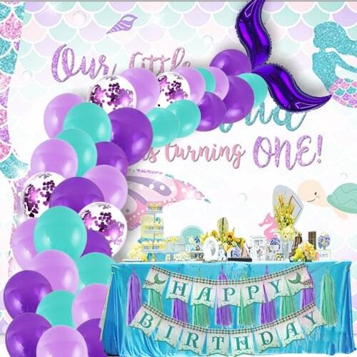 Mermaid Party Balloon Decor Mermaid Tableware Decoration Mermaid Birthday Party Favors Kids Birthday Parties Decorations WQ02
