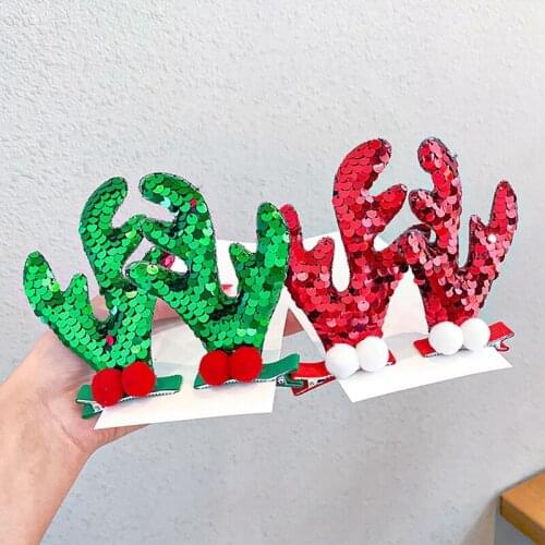 1Pair Christmas Tree Antlers Hairpin Hair Accessories Handmade Sequins Duckbill Hair Clip Cute Women Child Hair Styling Tools