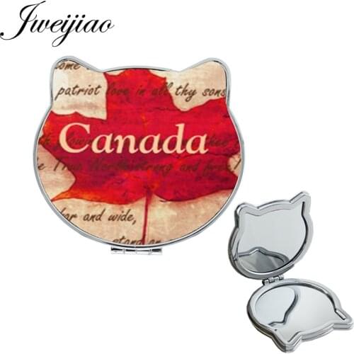 JWEIJIAO Canada flag Accessories Cat Ear Tools Shaped Makeup mirrors Harvest season red Maple Magnifier Mini Hand Mirror QF397