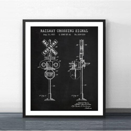 Railroad Signal Patent Blueprint Vintage Posters Print Railway Crossing Signal Design Locomotive Canvas Painting Train Decor