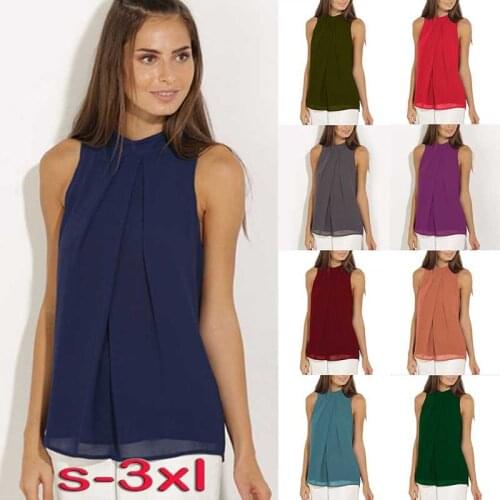 Summer Shirt for Women Chffion Sleeveless Halter Comfortable Casual Oversized T Shirt Plus Size Clothes Top Tee