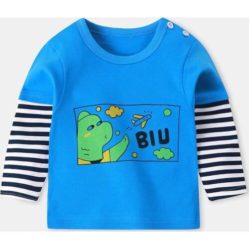 0-2 Age Autumn Clothing Boys And Girls Striped Long Sleeve Tshirts 100% Cotton Baby Blouse Cartoon Cute Toddler Girls Tops