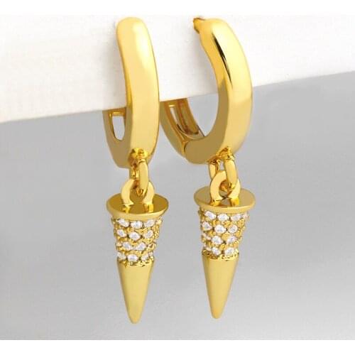 Gold Cone Earrings For Women With Stone Awl Earrings Drop Charms Dangle CZ Cubic Zirconia Huggie Statement Jewelry Gifts ersu68