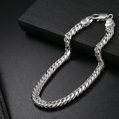 Hot popular 18K Gold Plated 6MM Geometry Chain 925 sterling Silver Bracelets Women Men Fashion Wedding party Gifts Fine Jewelry