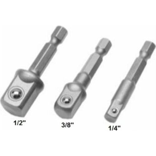 New 3pcs/set Chrome Vanadium Steel Socket Adapter Hex Shank to 1/4" 3/8" 1/2" Extension Drill Bits Bar Hex Bit Set Power Tools