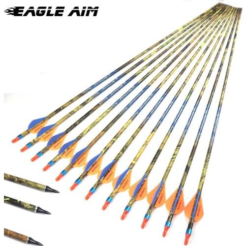 6/12pcs New Camouflage Compound Bow Hunting Shooting Archery ARROWS Pure Carbon Arrow spine 300 350 400 500