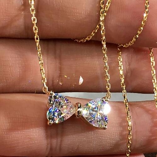 14K Yellow Gold Women Pendants Necklaces Moissanite Diamond 0.5 1 2 3 4 5 Carat Heart Bowknot Wedding Engagement Party Gift